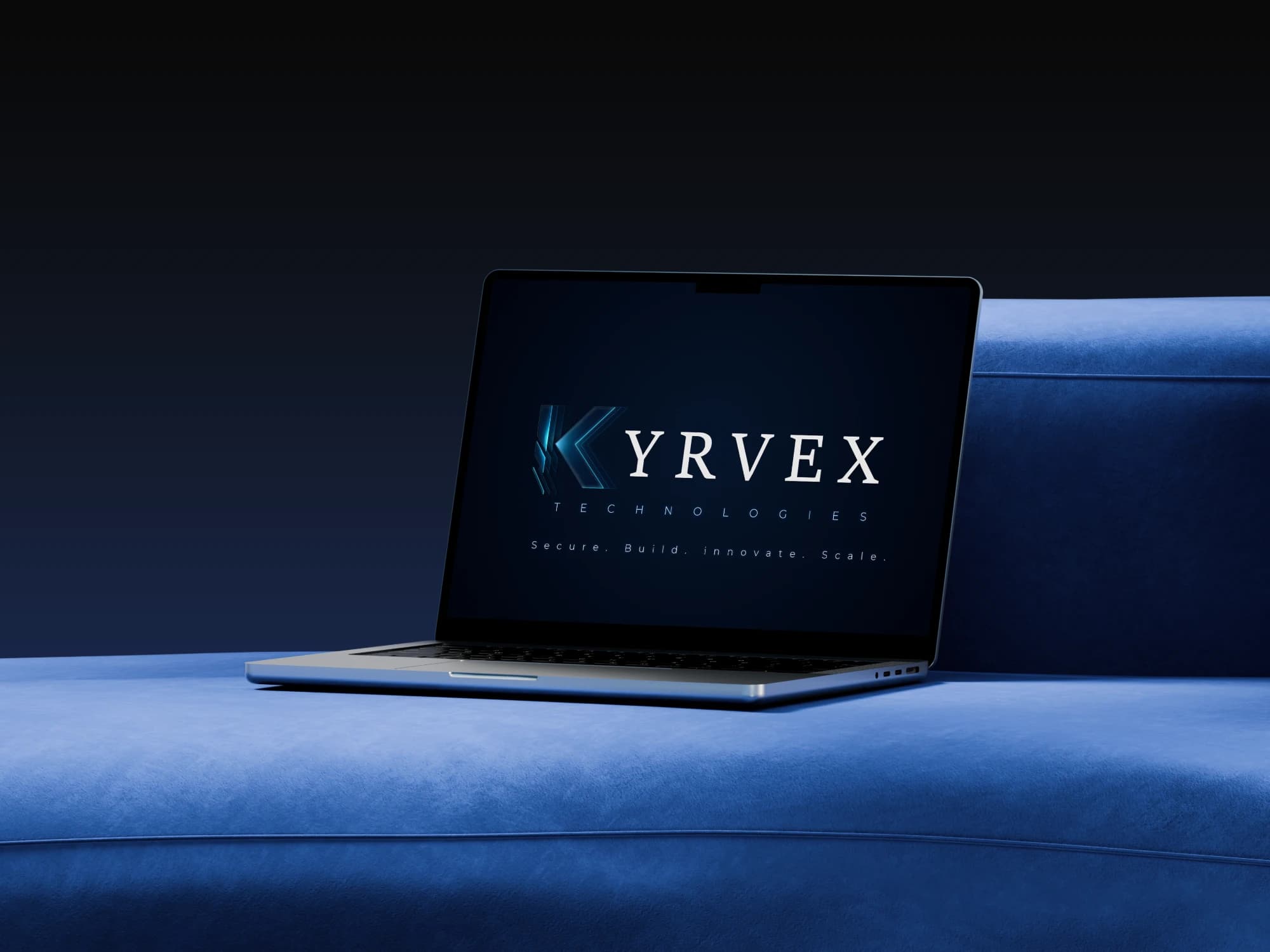 Ordinateur affichant le logo KYRVEX Technologies